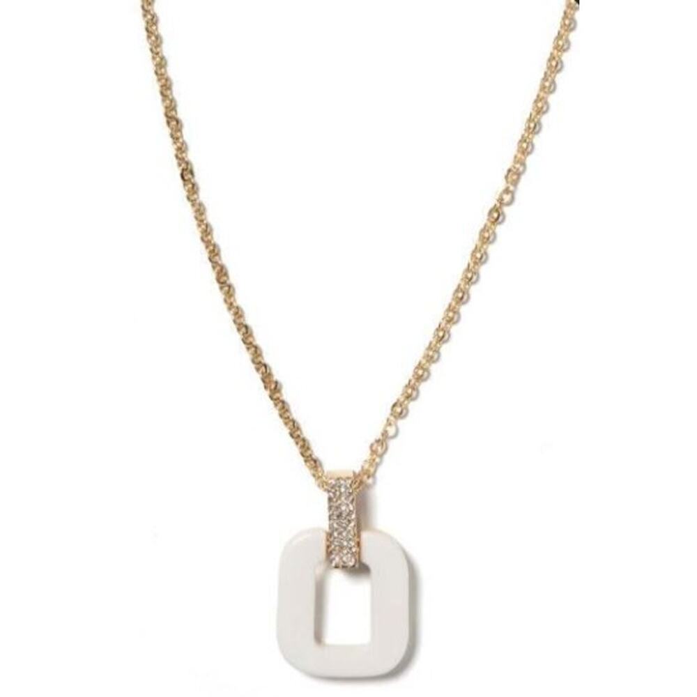 Banana Republic Women's Gold White Resin Pave Pendant necklace NWT 48